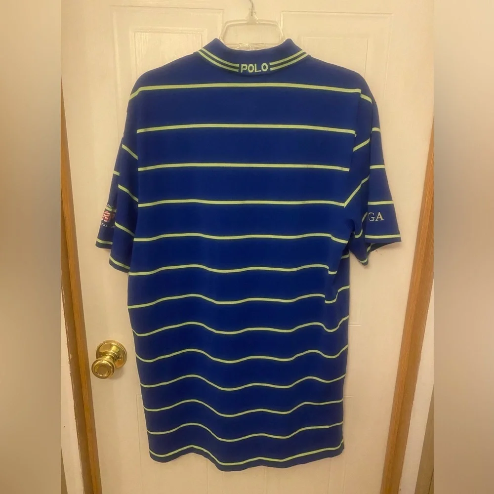 Ralph Lauren Men's Blue and Green Striped Performance Polo Shirt L